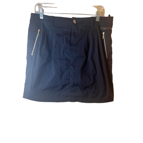 Bogner Black Skort Gold Zippered Pockets Rhinestone Logo Size Large - Picture 1 of 9
